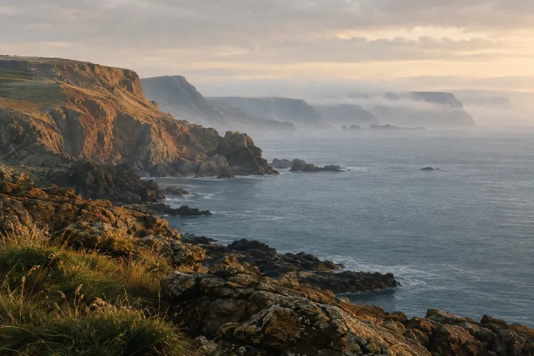 A coastal scene demonstrating foreground, middle ground, and background.